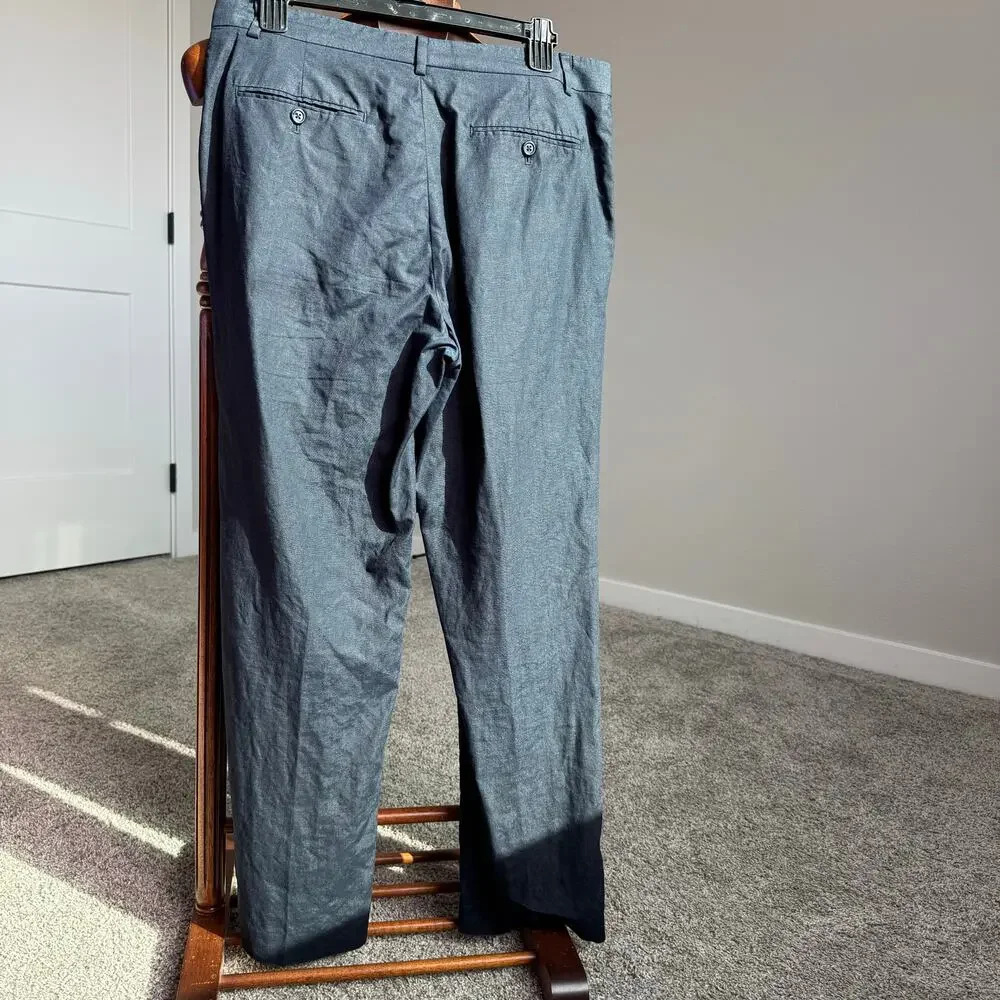 J.Crew 100% Linen Trousers Mens 32x34 Navy Straight Leg Summer Lightweight Pants
